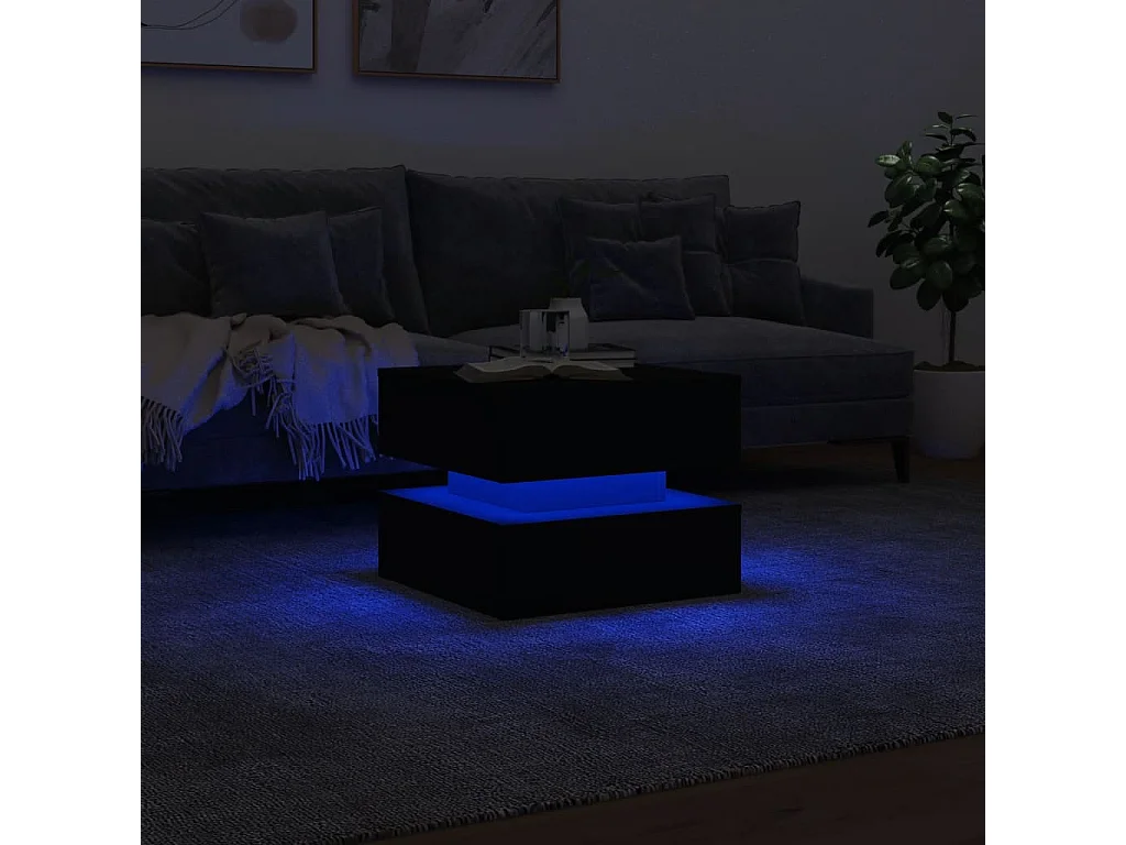 Mesa de centro com luzes LED 50x50x40 cm preto