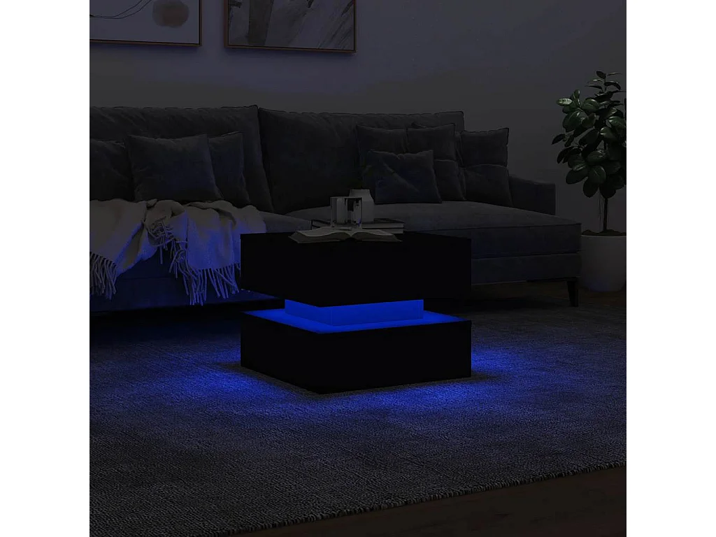 Table basse avec lumières LED noir 50x50x40 cm