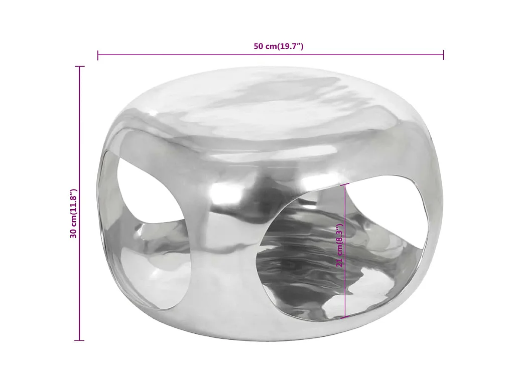 Table basse aluminium 50x50x30 cm argenté