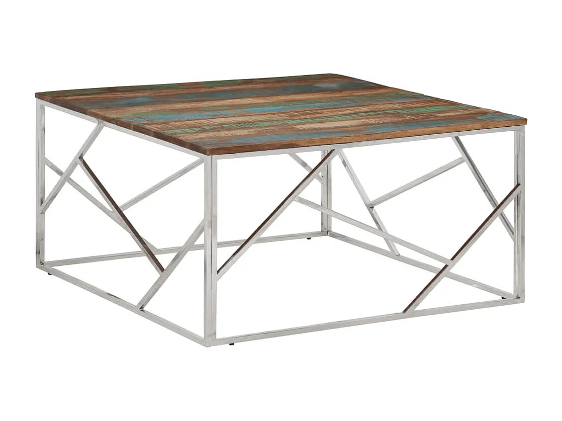 Mesa de centro acero inoxidable y madera reciclada plateado