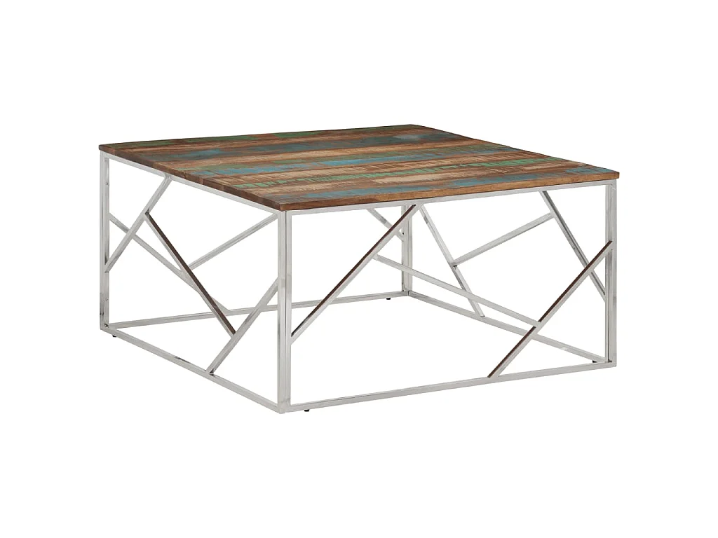 Mesa de centro acero inoxidable y madera reciclada plateado