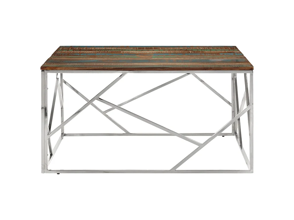 Mesa de centro acero inoxidable y madera reciclada plateado