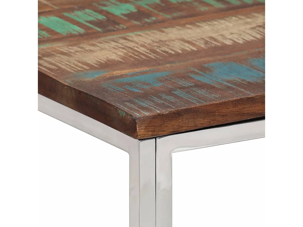 Mesa de centro acero inoxidable y madera reciclada plateado