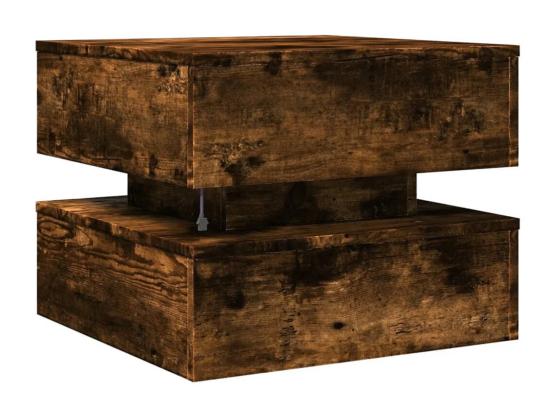 Table basse avec lumières LED chêne fumé 50x50x40 cm