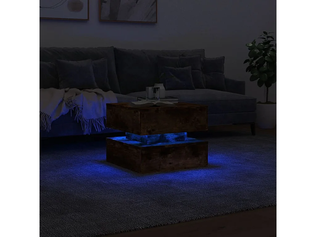 Table basse avec lumières LED chêne fumé 50x50x40 cm