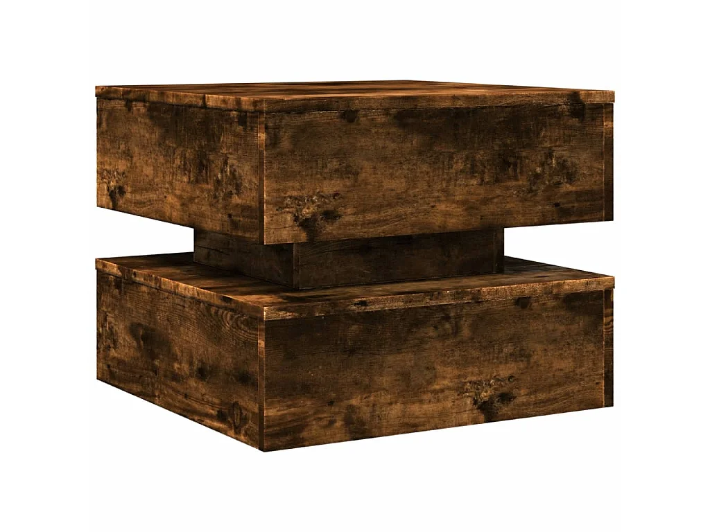 Table basse avec lumières LED chêne fumé 50x50x40 cm