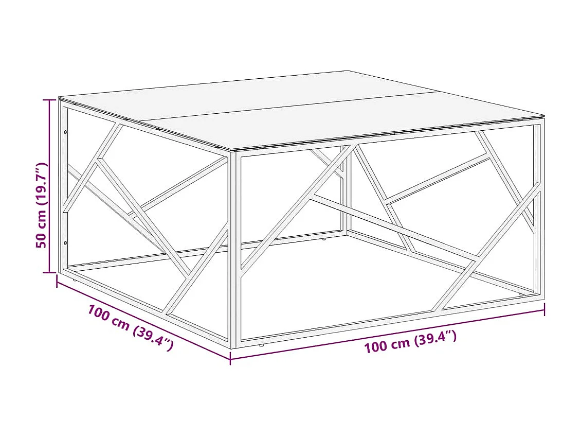 Table basse doré acier inoxydable et verre trempé