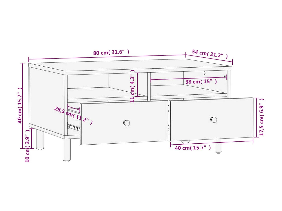 Table basse noir 80x54x40 cm bois massif de manguier