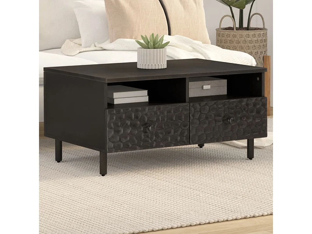 Table basse noir 80x54x40 cm bois massif de manguier