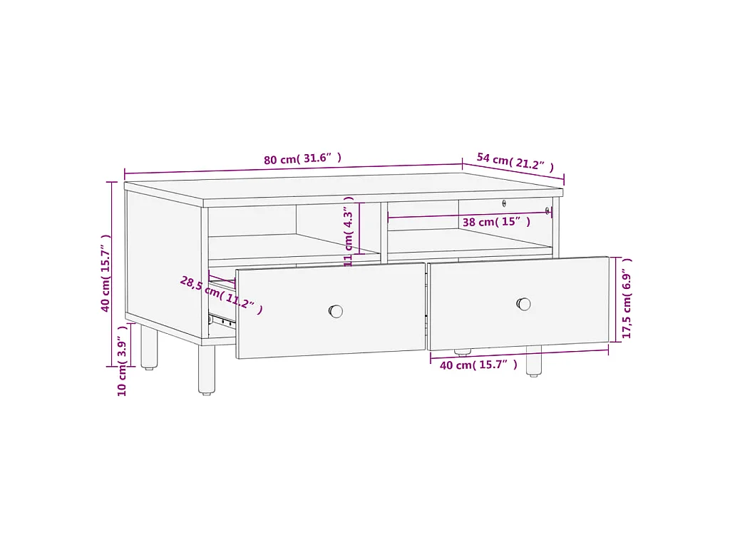 Table basse noir 80x54x40 cm bois massif de manguier