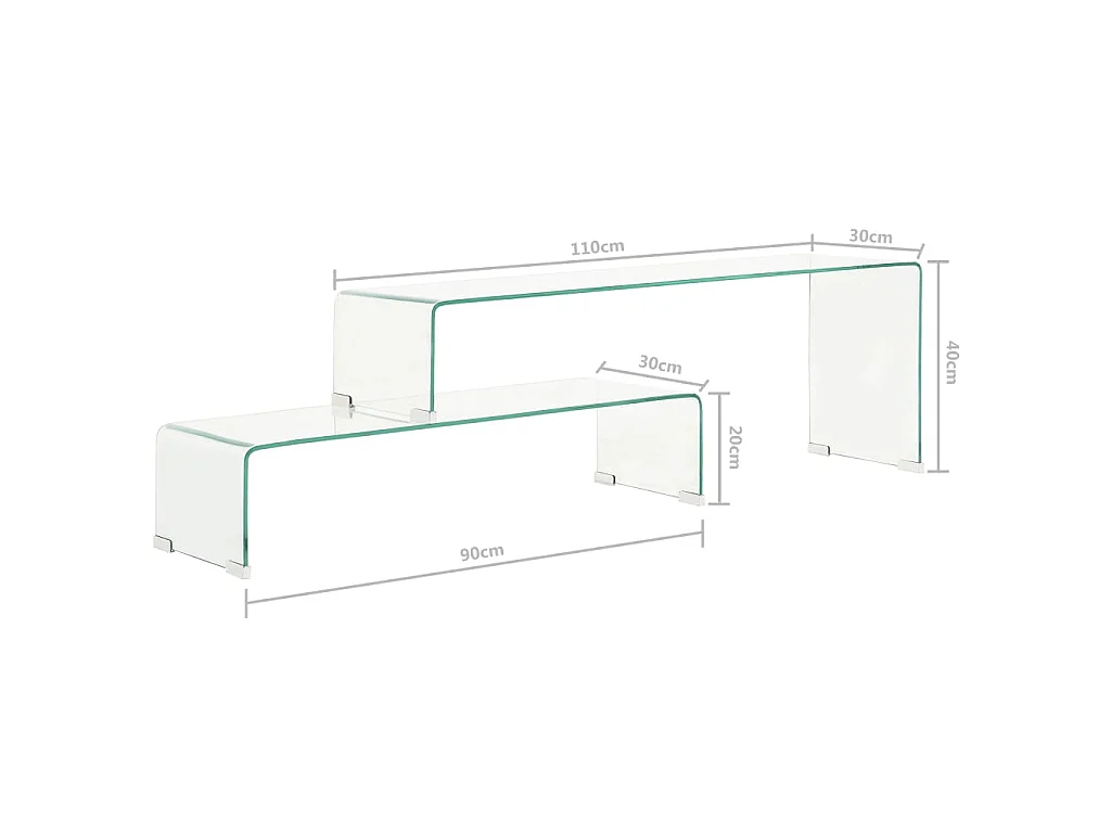 Ensemble de table basse 2 pcs 90x30x20/110x30x40cm Verre trempé