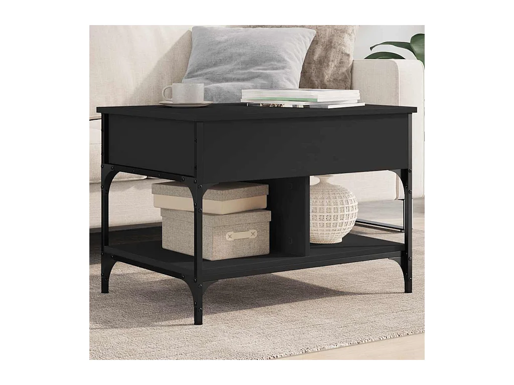 Tavolino da Salotto Nero 70x50x50cm Legno Multistrato Metallo