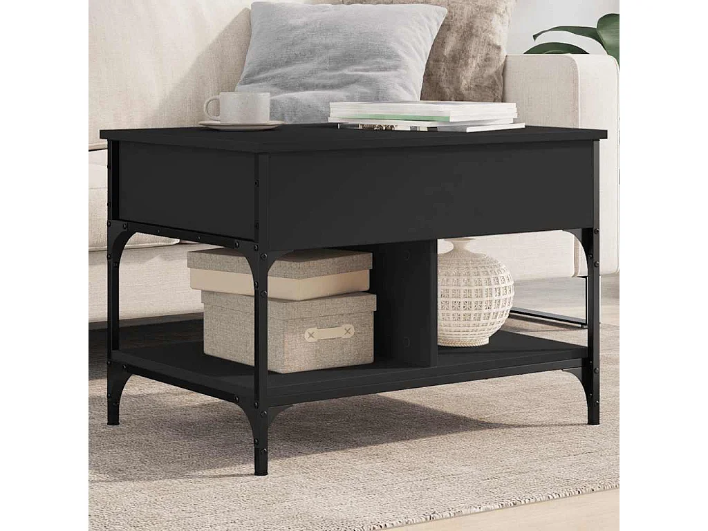 Tavolino da Salotto Nero 70x50x50cm Legno Multistrato Metallo