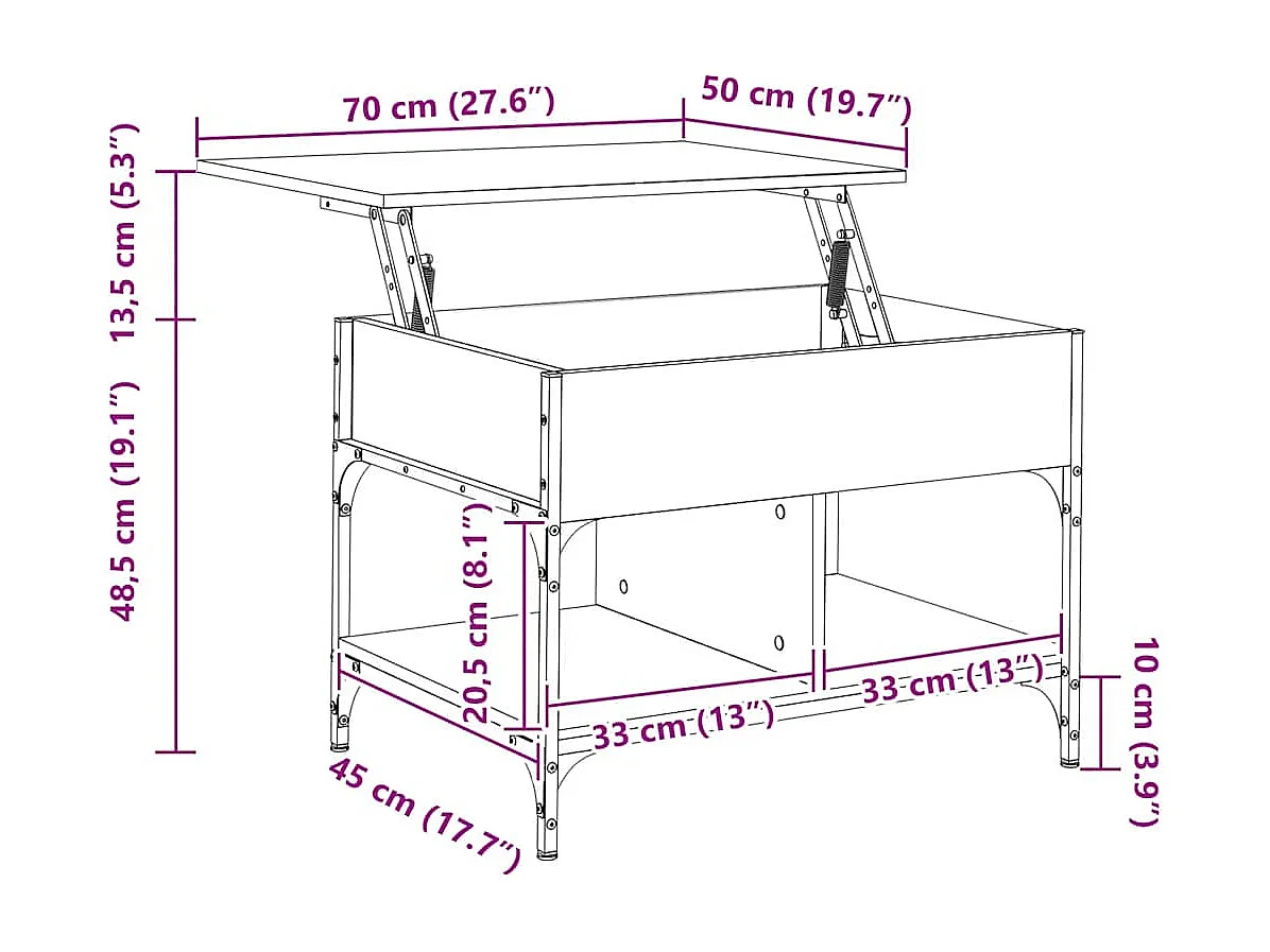 Tavolino da Salotto Nero 70x50x50cm Legno Multistrato Metallo