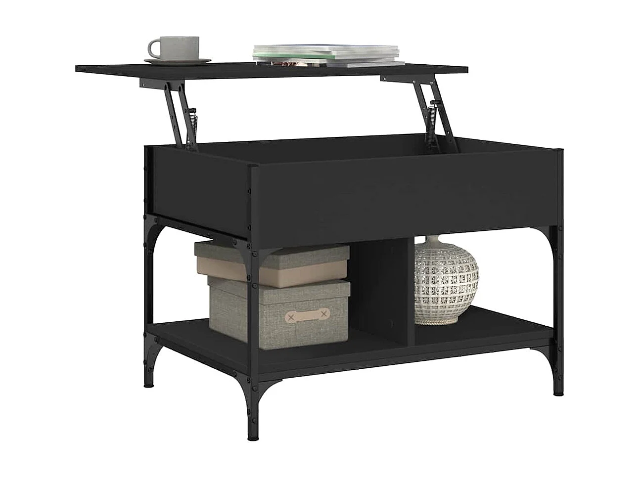 Tavolino da Salotto Nero 70x50x50cm Legno Multistrato Metallo