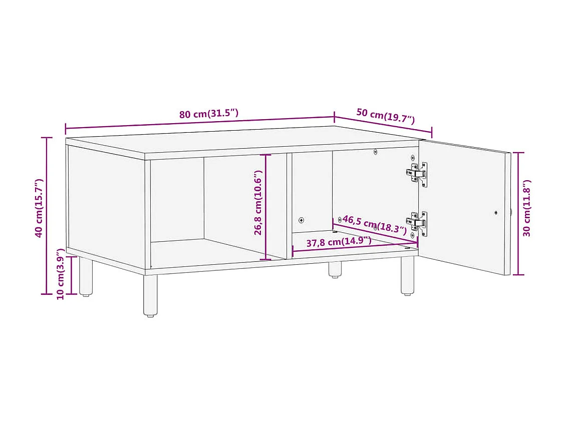 Table basse 80x50x40 cm bois massif d'acacia