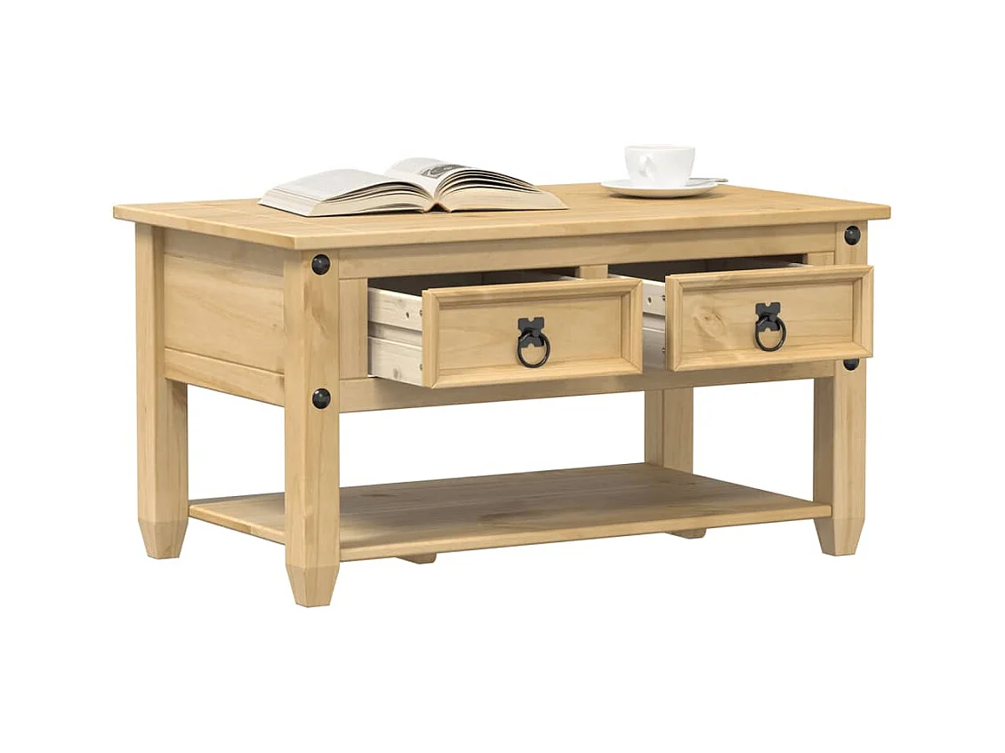 Table basse avec tiroirs Corona 85x50x45 cm bois de pin massif