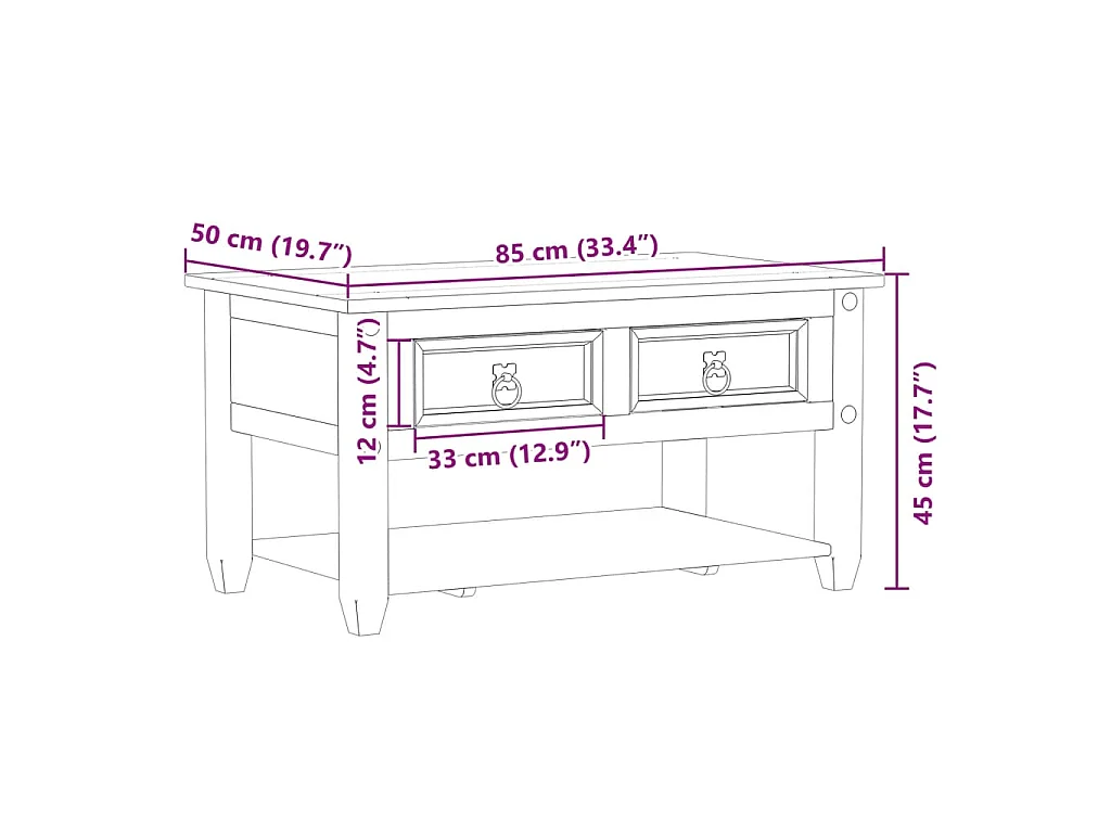 Salontafel met lades Corona 85x50x45 cm massief grenenhout