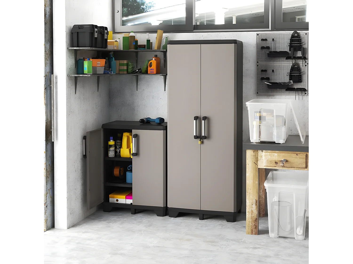 Armoire de rangement avec étagères Pro noir et gris