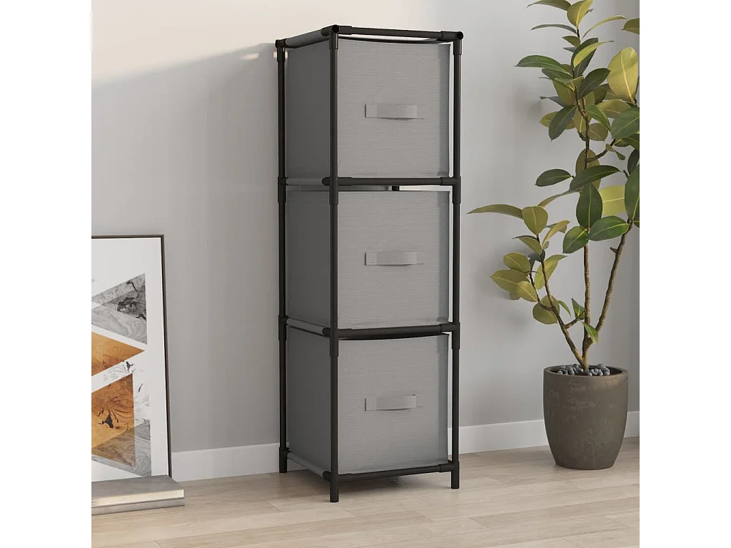 Armoire de rangement 3 tiroirs en tissu Gris 34x34x101 cm Acier