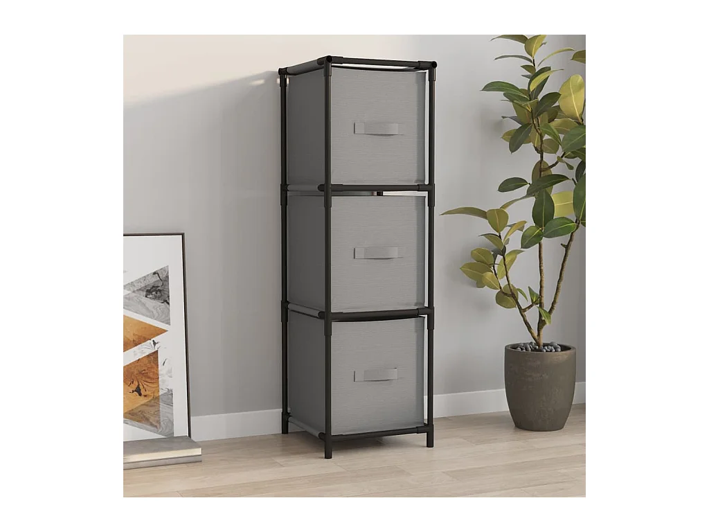 Armoire de rangement 3 tiroirs en tissu Gris 34x34x101 cm Acier