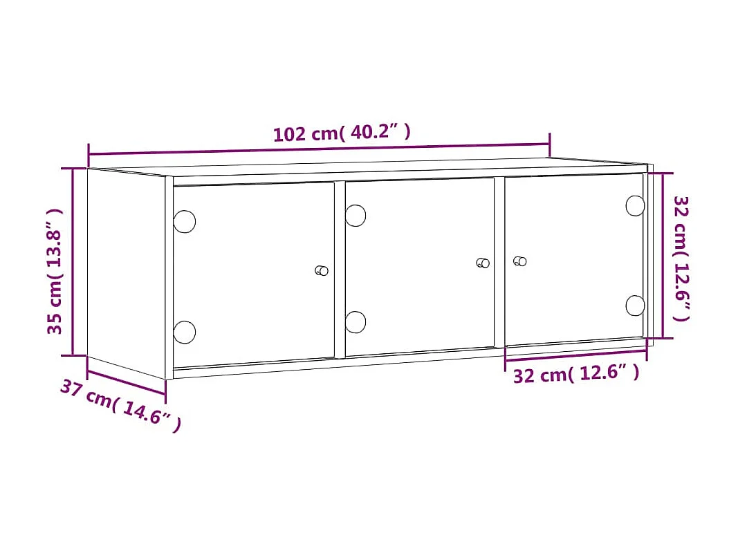 Wandschrank mit Glastüren Weiß 102x37x35 cm