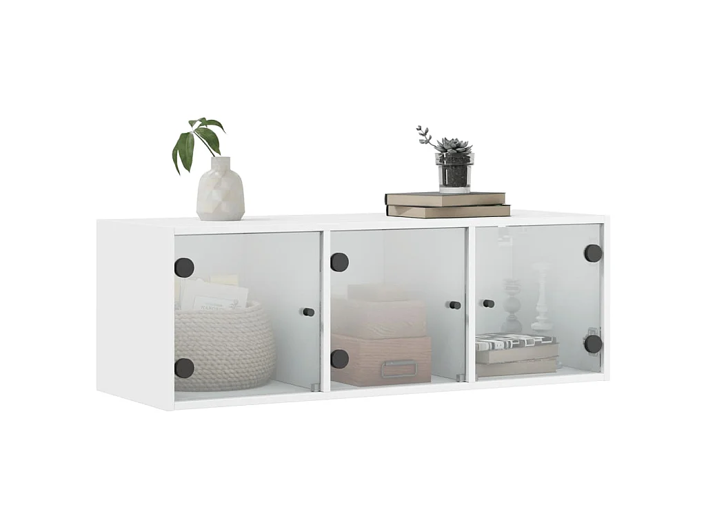 Mueble de pared con puertas de vidrio blanco 102x37x35 cm