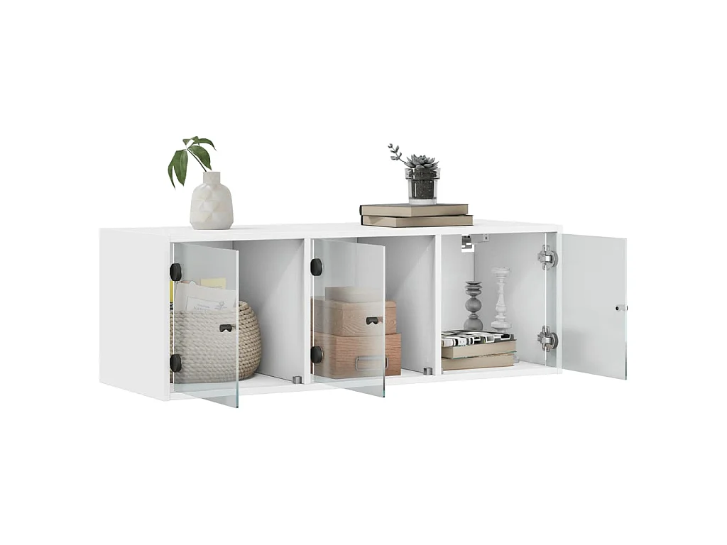 Mueble de pared con puertas de vidrio blanco 102x37x35 cm