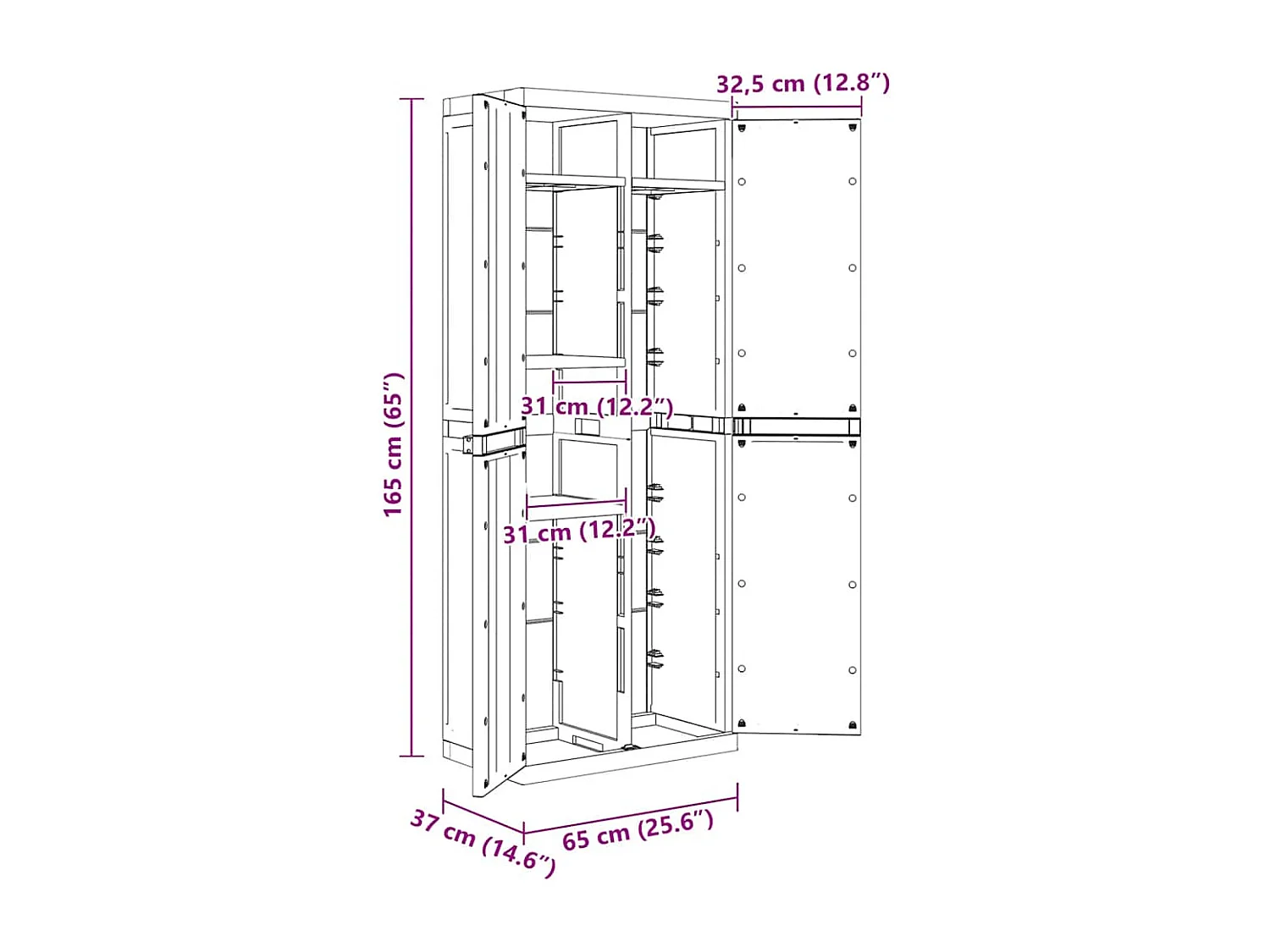 Móvel de arrumação para exterior 65x37x165 PP preto