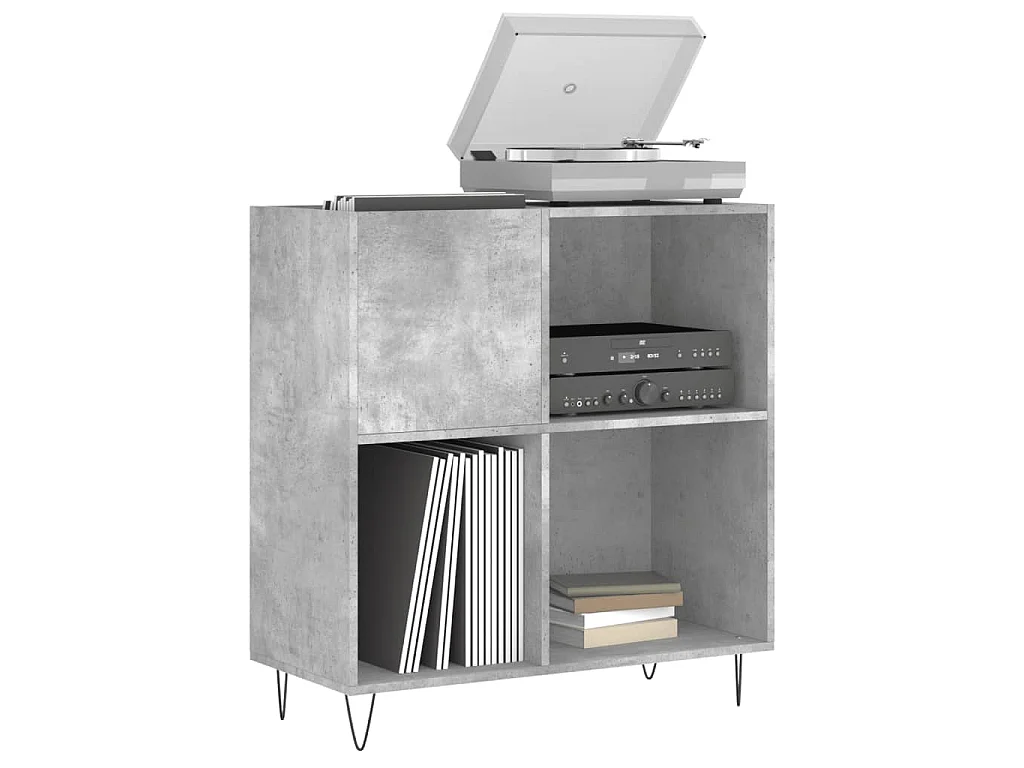 Mueble discos madera contrachapada gris hormigón 84,5x38x89 cm