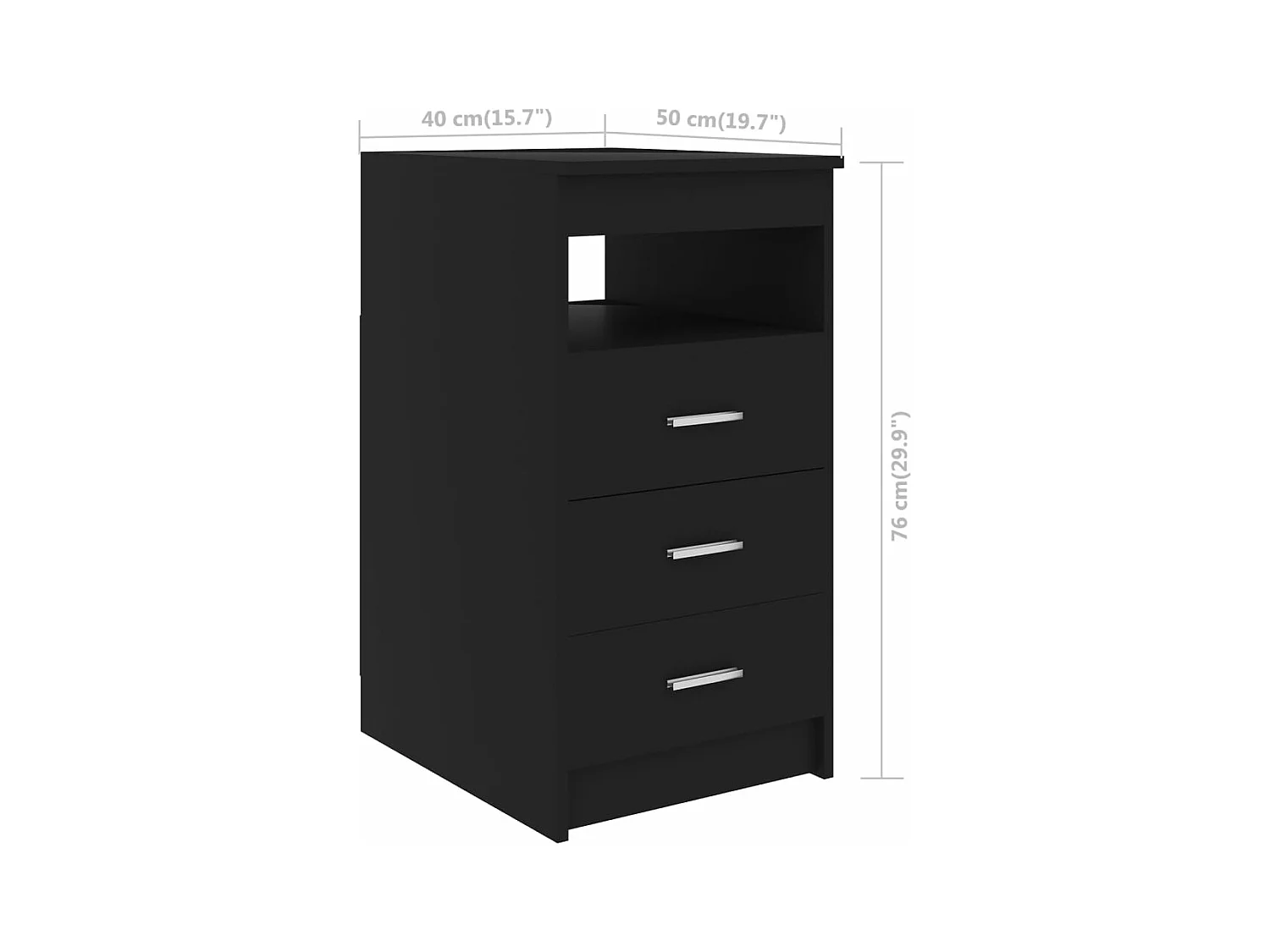 Cassettiera Nera 40x50x76 cm in Legno Multistrato