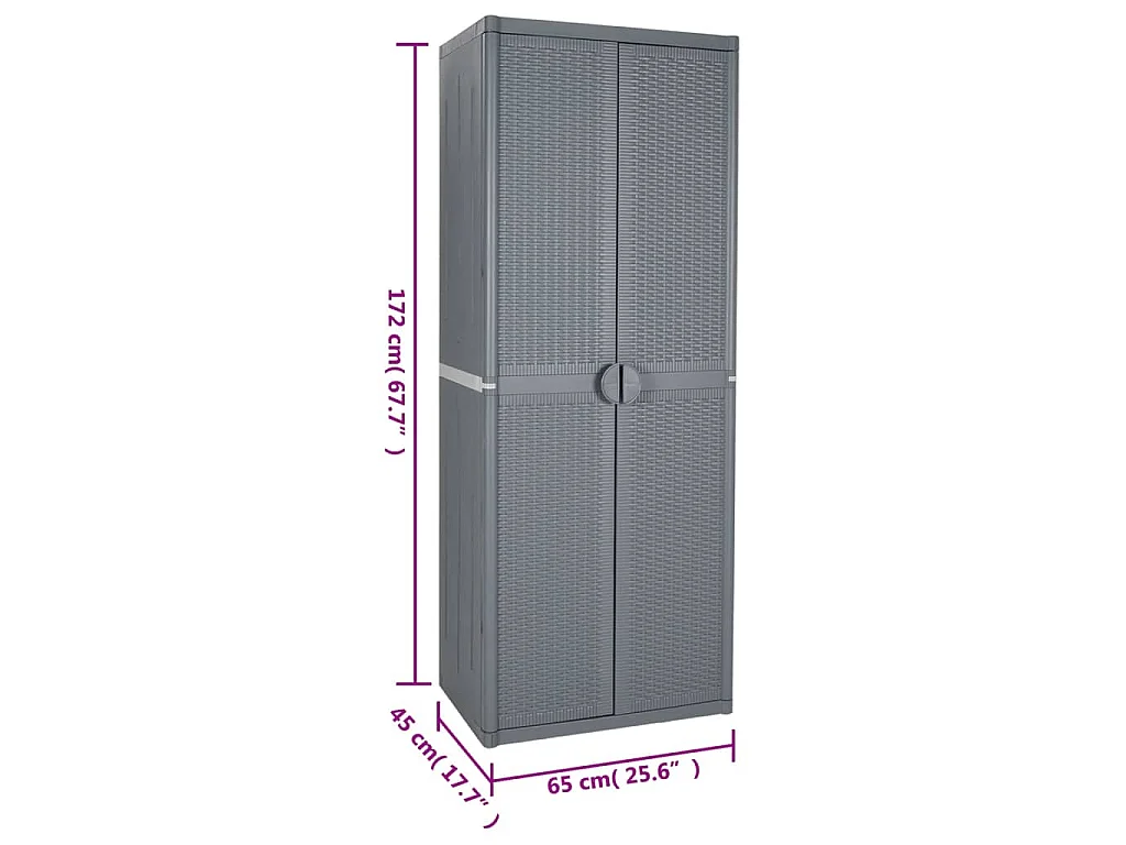 Armário de arrumação para jardim 65x45x172 cm vime PP cinzento