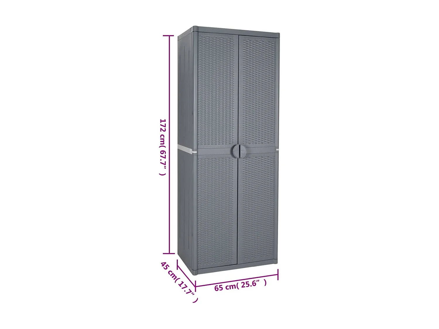 Armário de arrumação para jardim 65x45x172 cm vime PP cinzento