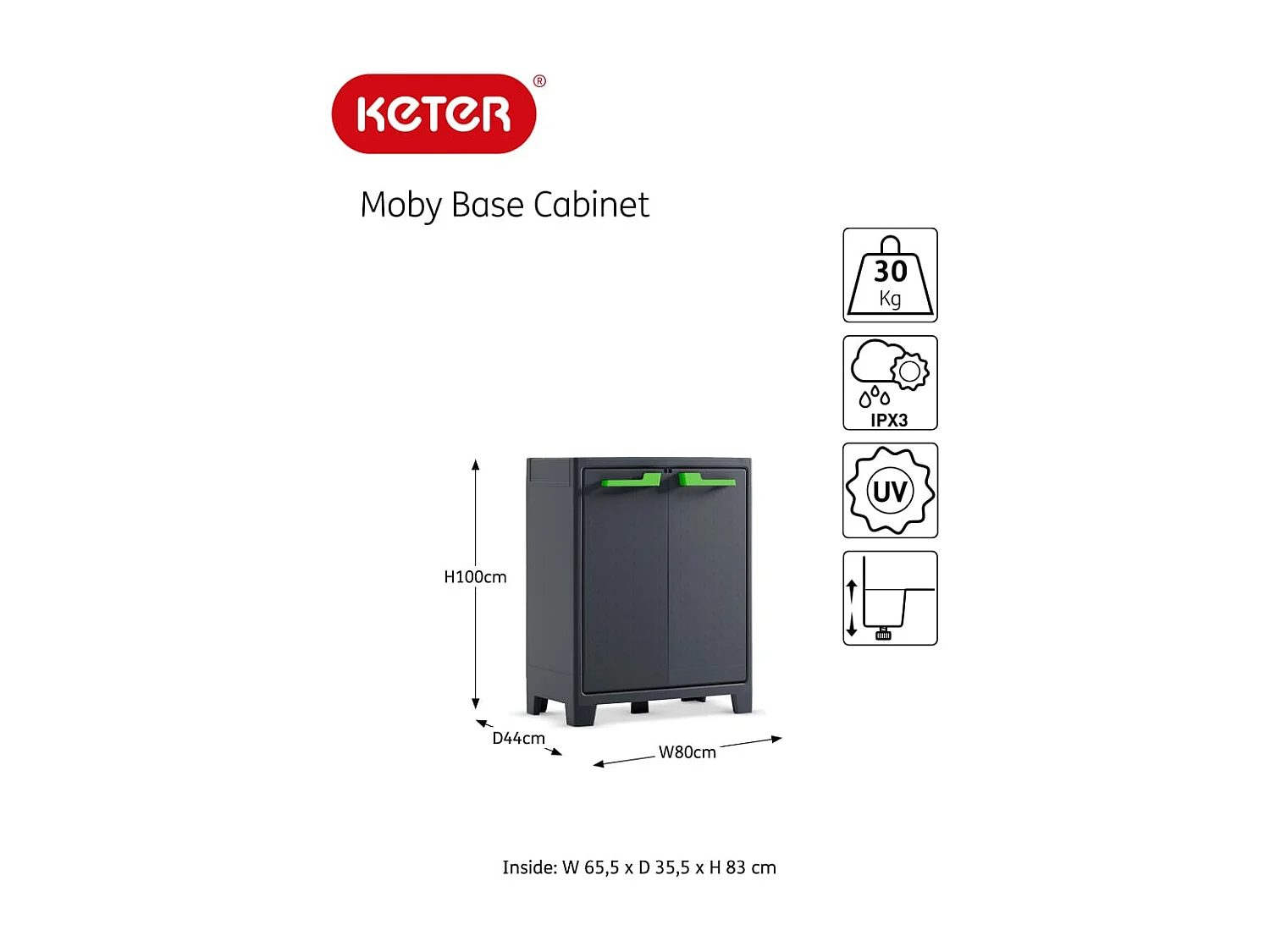 Armário de arrumação baixo Moby 100 cm cinzento grafite