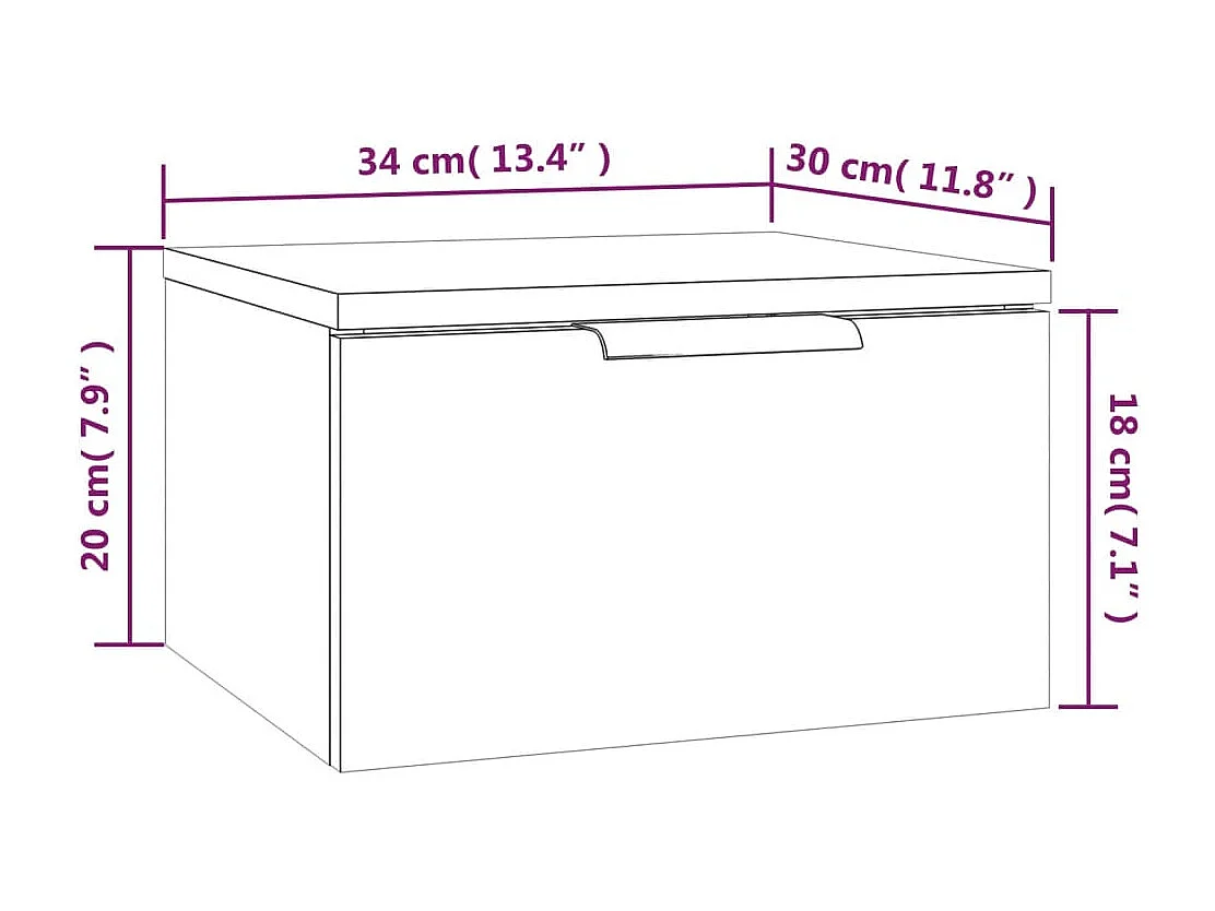 Mesa de cabeceira de parede 34x30x20 cm cor carvalho castanho