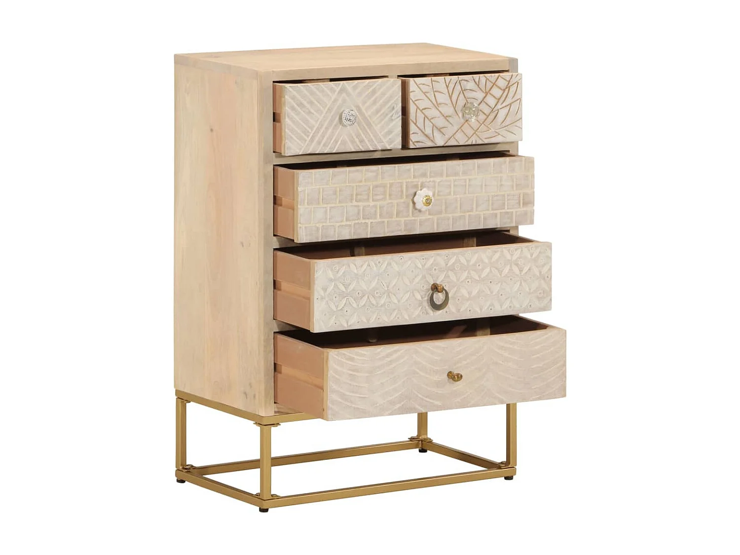 Commode 55x30x76 cm bois massif de manguier et fer