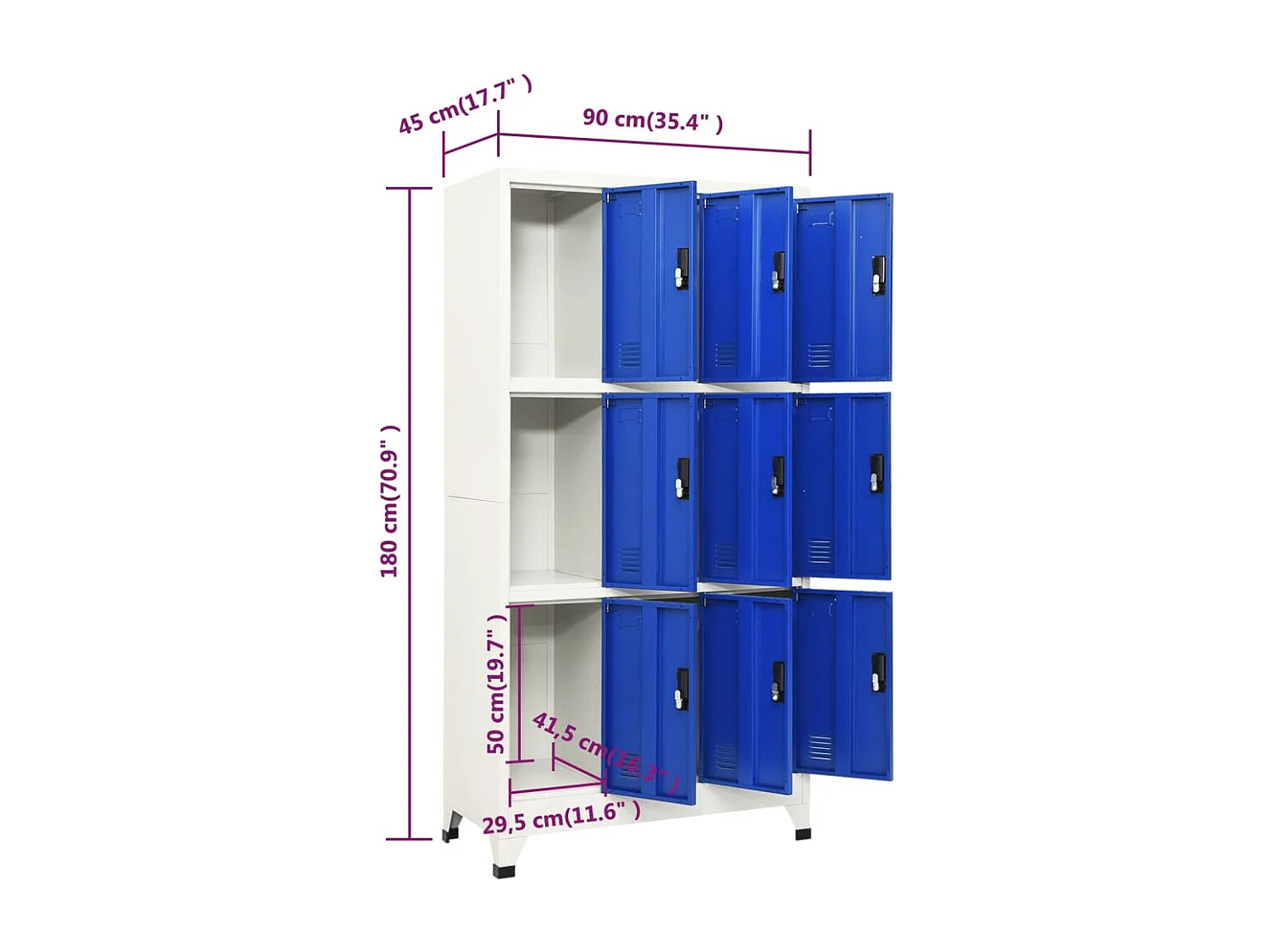 Cacifo aço 90x45x180 cm cinzento e azul