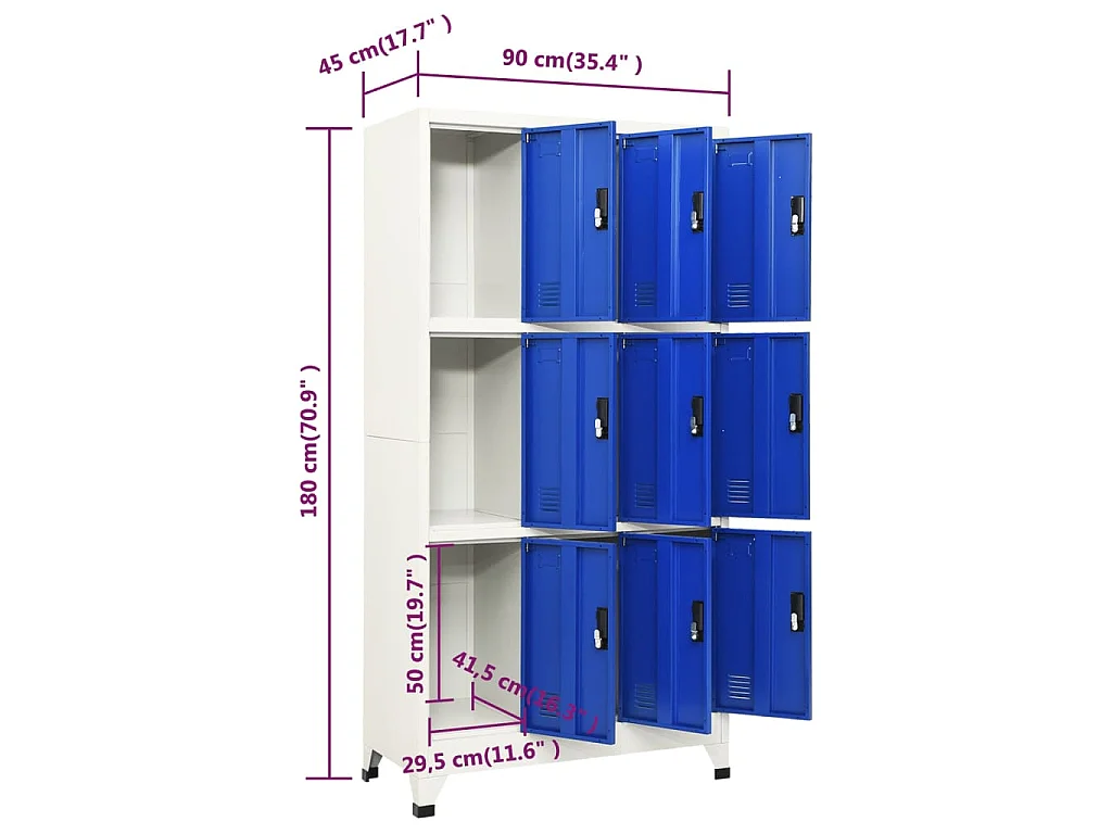 Armoire à casiers Gris et bleu 90x45x180 cm Acier