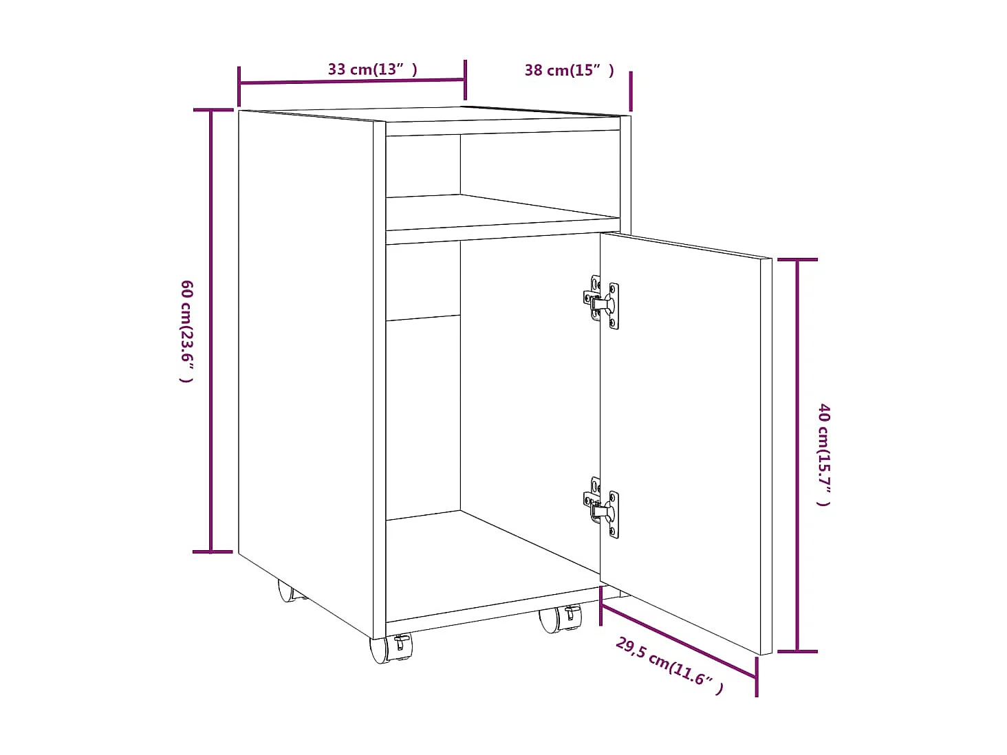 Bijzetkast met wielen 33x38x60 cm bewerkt hout bruineikenkleur