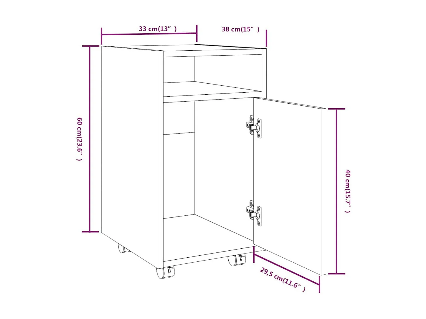 Bijzetkast met wielen 33x38x60 cm bewerkt hout bruineikenkleur
