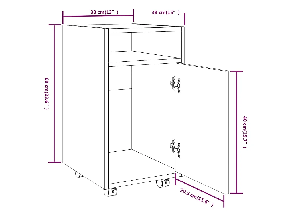Beistellschrank mit Rollen Braun Eichen-Optik 33x38x60 cm