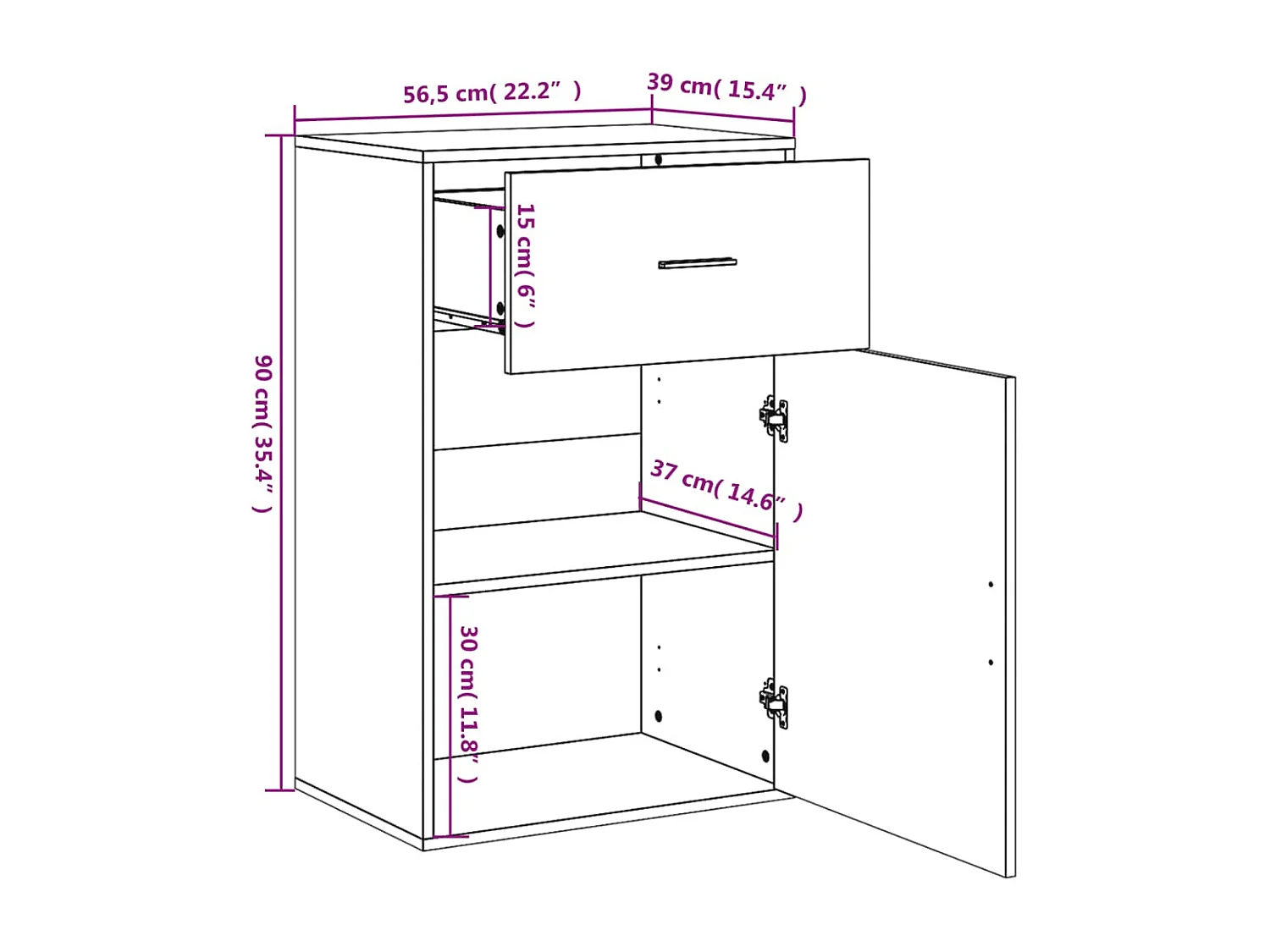 Armario de almacenaje madera de ingeniería negro 56,5x39x90 cm