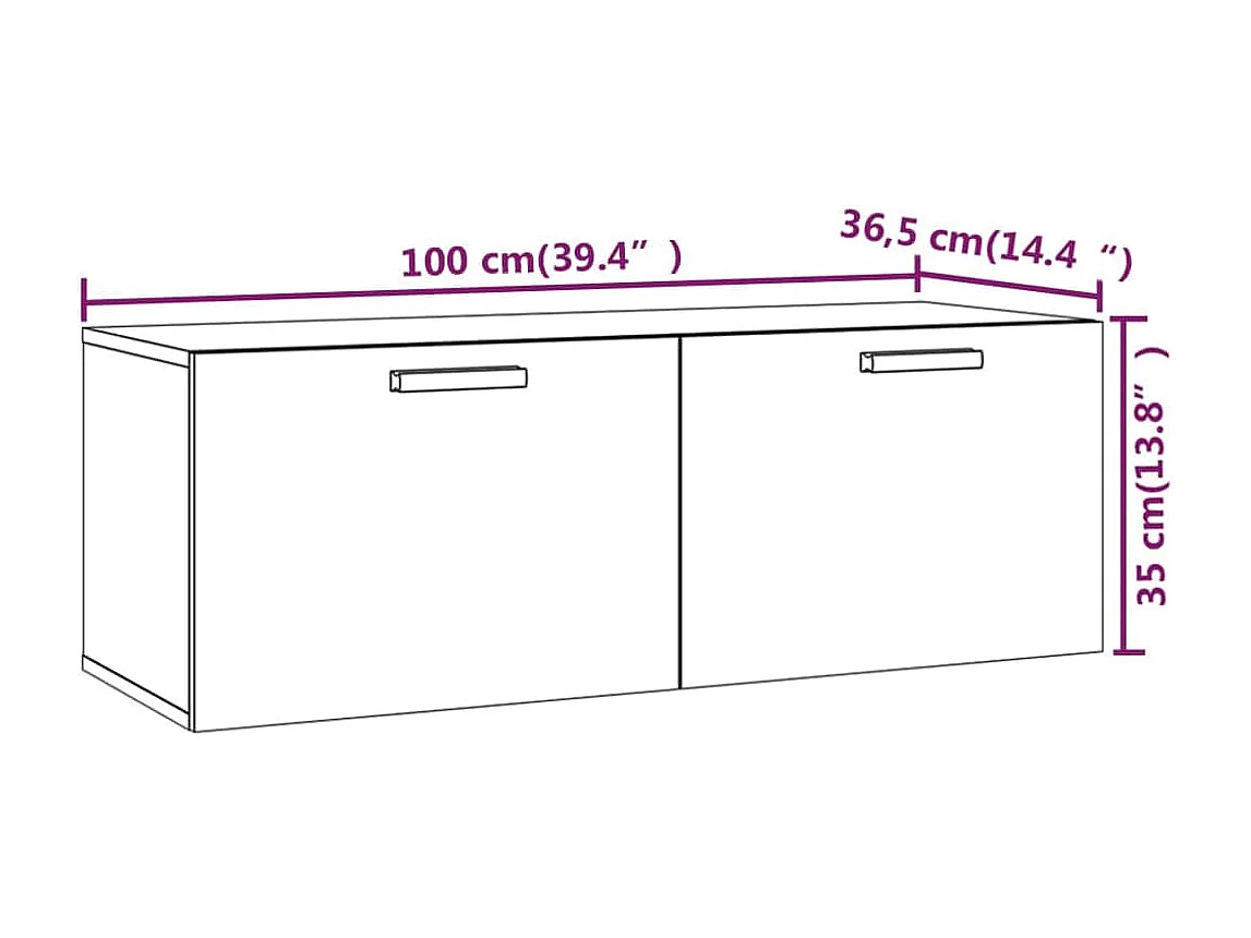 Wandkast 100x36,5x35 cm bewerkt hout wit