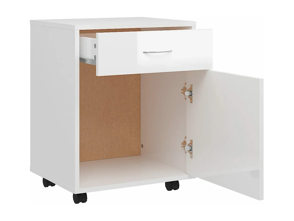 Mobiletto con Ruote Bianco Lucido 45x38x54cm Legno Multistrato