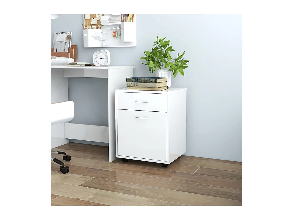 Armoire à roulettes Blanc brillant 45x38x54cm Bois d’ingénierie