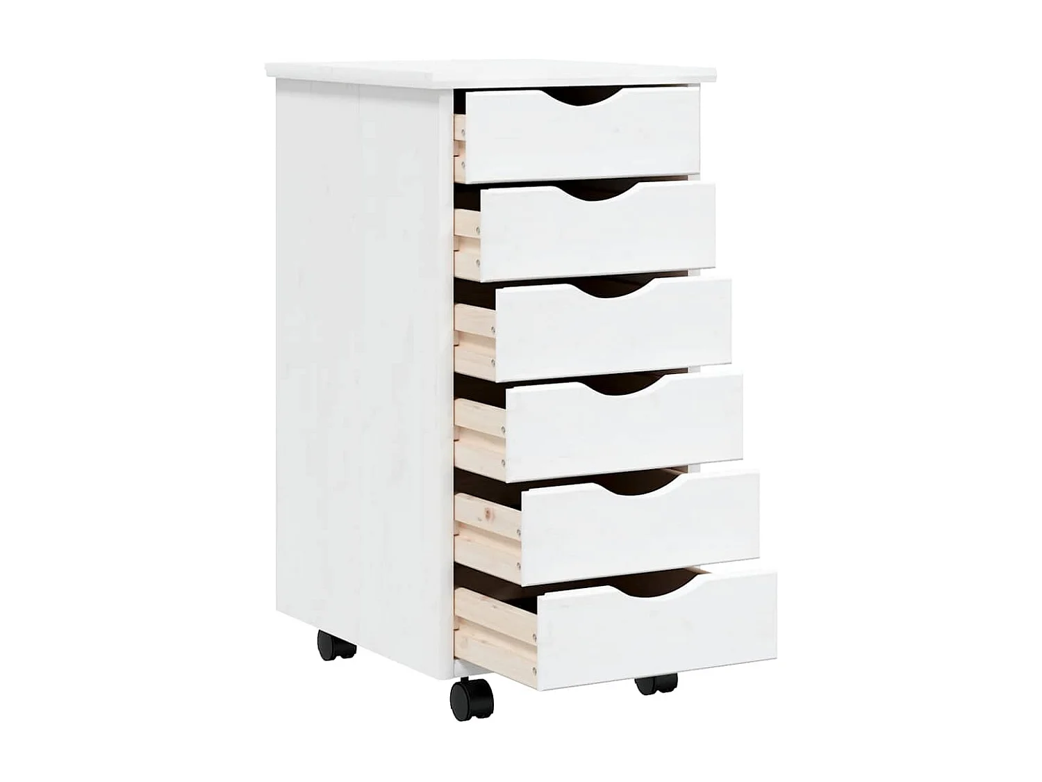 Armoire roulante avec tiroirs MOSS blanc bois de pin solide