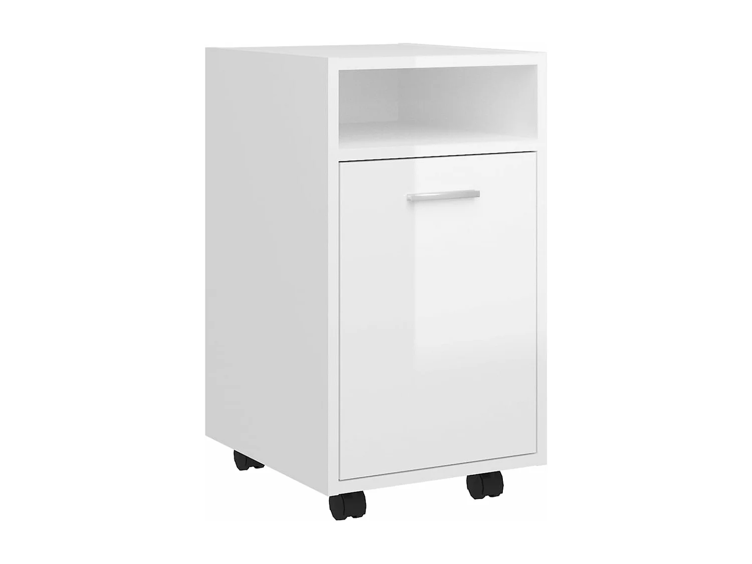 Armoire latérale avec roues Blanc brillant Bois d'ingénierie