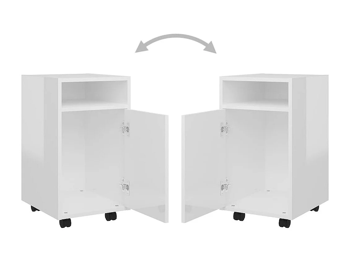 Armoire latérale avec roues Blanc brillant Bois d'ingénierie