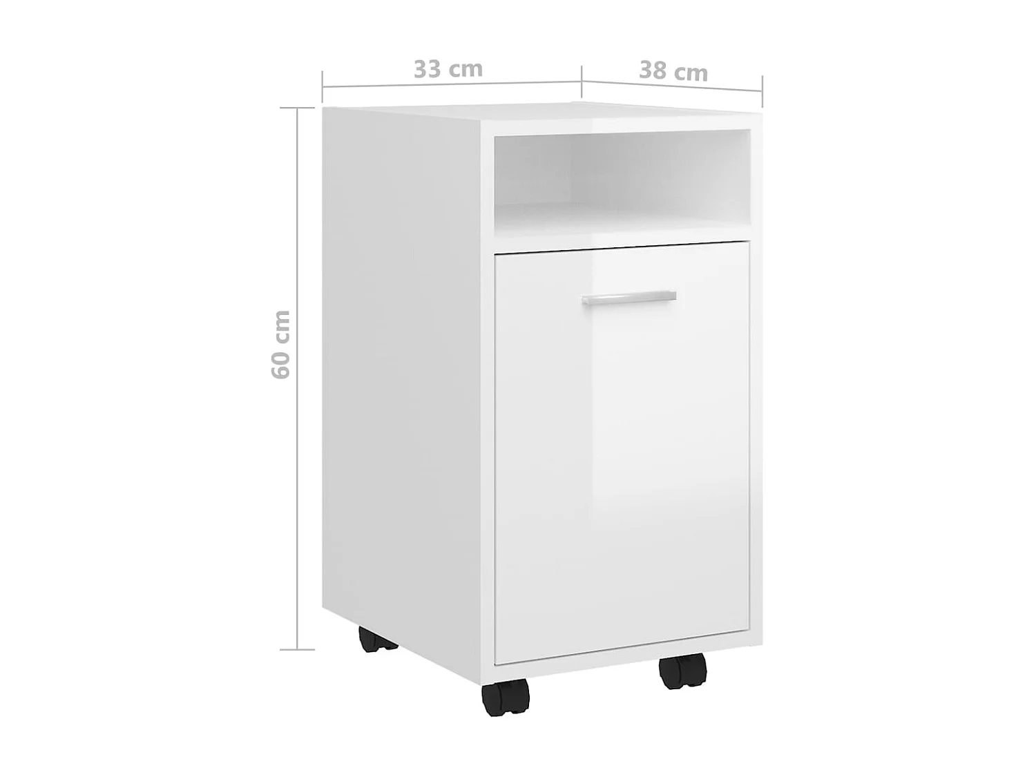 Credenza con Ruote Bianco Lucido 33x38x60 cm Legno Multistrato