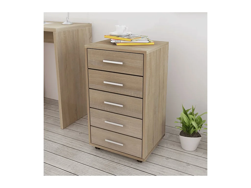 Caisson à tiroir de bureau avec roulettes 5 tiroirs Chêne